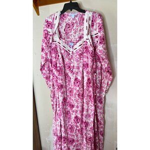 Only Necessities Pink Floral Nightgown/robe Lace Trim Size L (18-20) Long Length